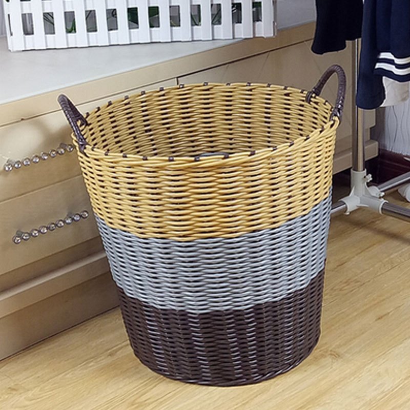 大号仿藤脏衣服篮塑料藤编篓洗衣篮玩具收纳洗澡箱筐编织多功能时尚创意浴室厨房收纳篮生活日用收_6 大粗粽灰米