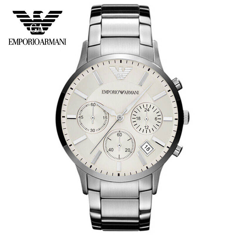 阿玛尼（ARMANI）男表经典商务石英腕表表休闲钢带皮带手表 AR2458 银色