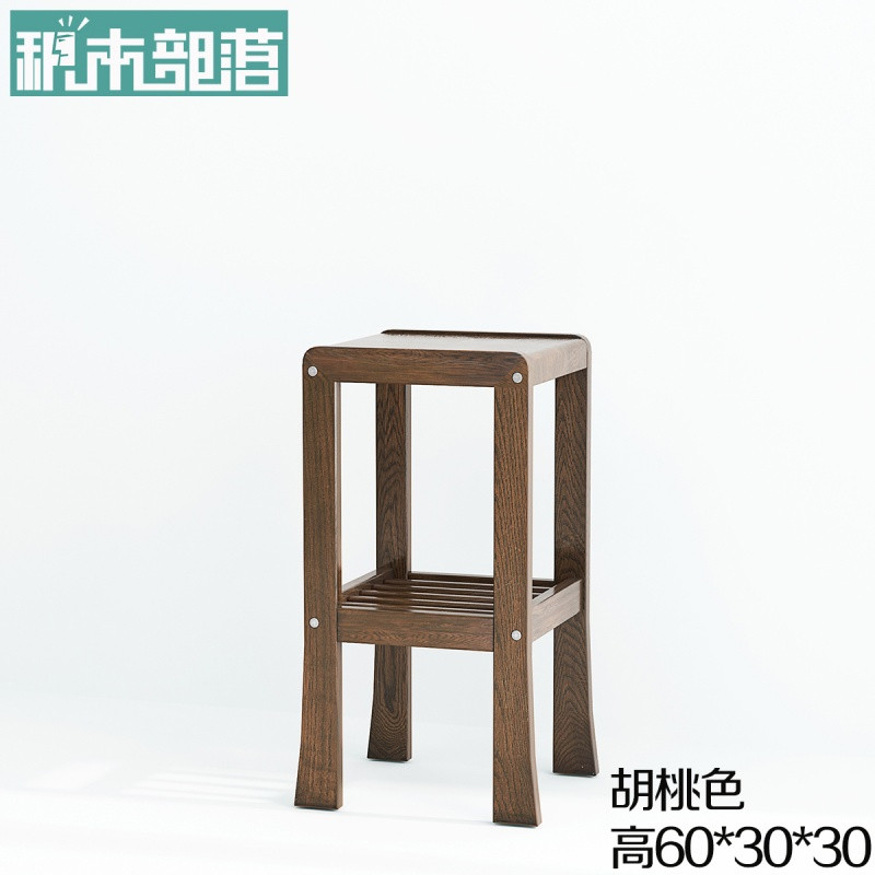 实木花架客厅现代简约木质盆景架阳台原木花盆架中式多层花架子_6 胡桃色60cm橡木