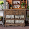 淮木美式简易复古床头柜实木藤编收纳柜多功能储物柜田园多层置物柜子烤色高低柜整装 G109烤色
