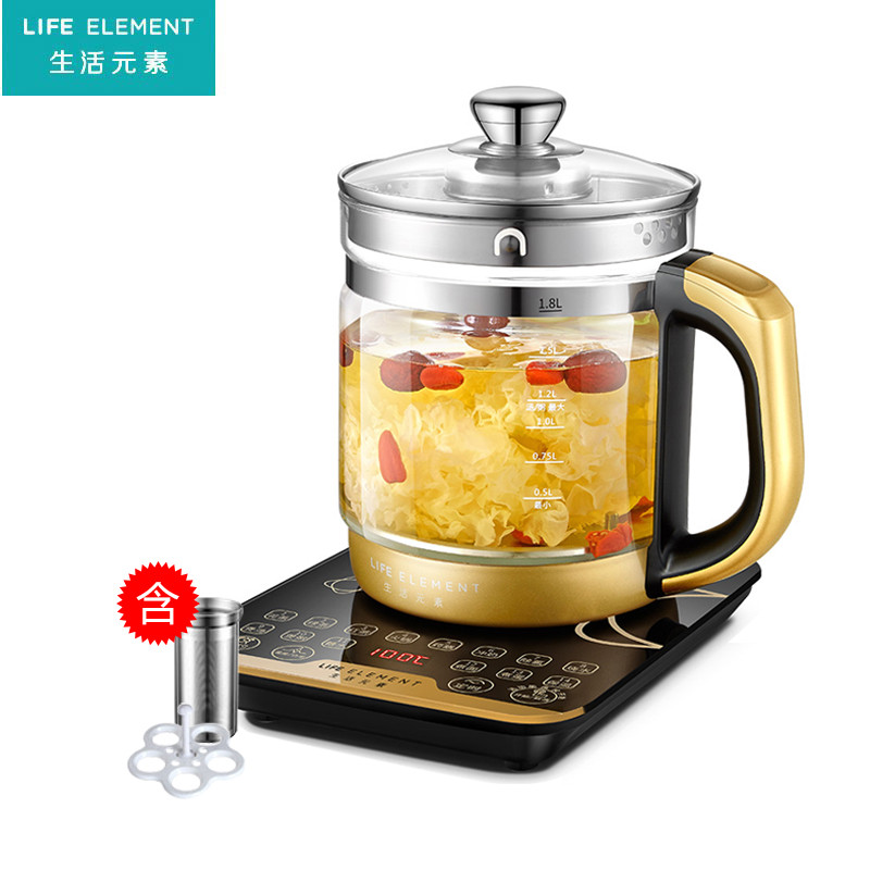 生活元素(LIFE ELEMENT）养生壶D28 1.8L一键触屏面板多功能家用办公室煮茶 智能保温 加厚玻璃 烧煮水壶