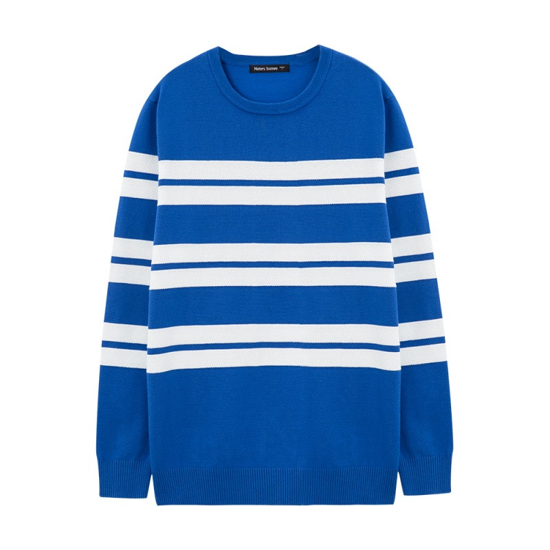 美特斯邦威毛衫男春装新款男时尚条纹圆领套头毛衫601754 185/104B/XXL 蓝色组40