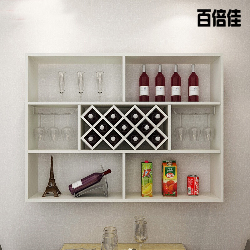 创意新款简约现代红酒柜悬挂式红酒架餐厅酒柜壁挂红酒柜墙上置物架多功能装饰架墙面搁架红酒柜 柚木色长1.2米【8格】