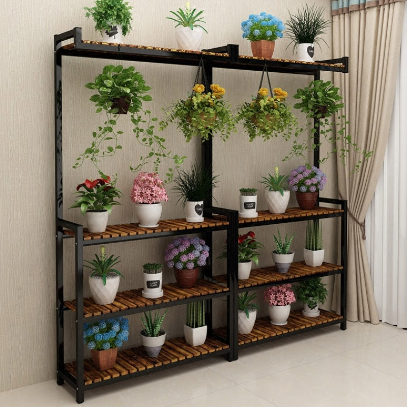 铁艺多层花架客厅室内实木花架落地式阳台绿萝吊兰花架多肉植物架_8 三层长120宽30高150