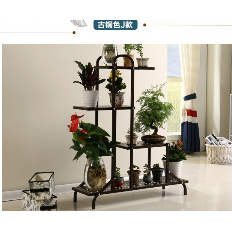 欧式花架铁艺多层花架阳台客厅室内盆景花架绿萝吊兰花架多层花架_9 古铜色J款