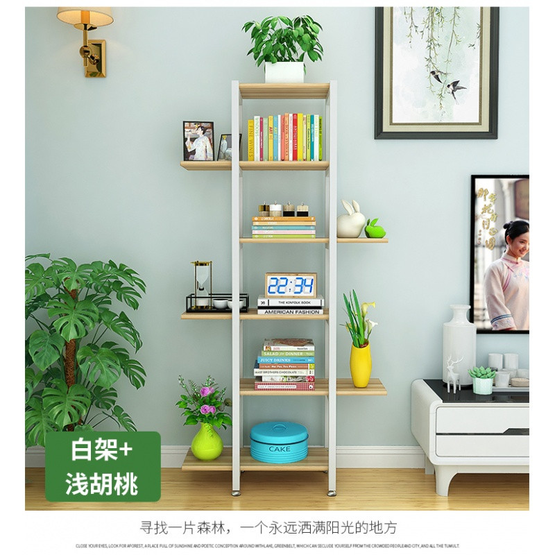 钢木花架子客厅阳台置物架多层多肉植物地面室内绿萝花盆铁艺木质_7 白架浅胡桃