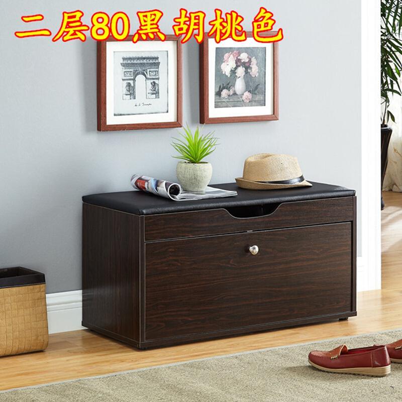 淮木进换鞋凳鞋柜简约现代多功能储物穿鞋凳时尚创意沙凳带整装_5 二层80黑胡桃色活动靴位