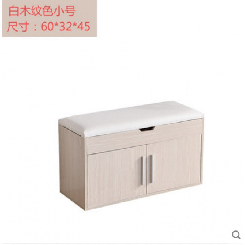 简约现代换鞋凳式鞋柜欧式实木沙发凳卧室储物鞋架客厅门后穿鞋凳_5 【带门】小号木纹白色