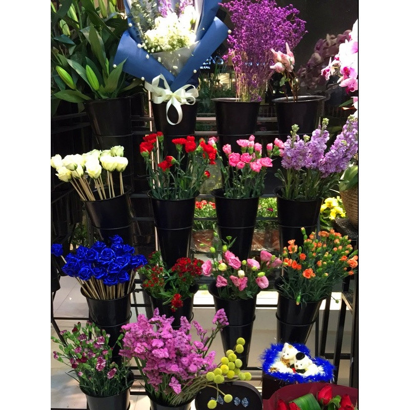 大号花店多层花架花店货架铁艺花架鲜花货架花店花桶展示架_8 一层两个两层全套带桶