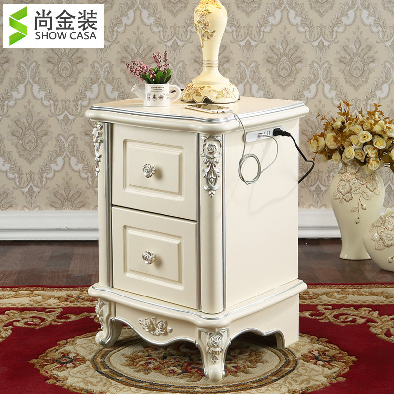 尚金装欧式迷你窄床头柜小户型卧室智能USB插头床边柜灯柜30/40cm_7 30描银-左USB