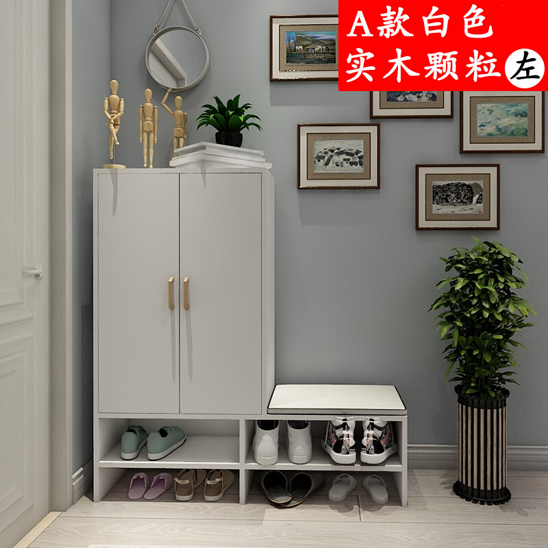 淮木简约现代实木鞋柜北欧玄关柜厅柜多功能大容量储物柜创意柜定制白色多层实木（右）组装 白色（左）