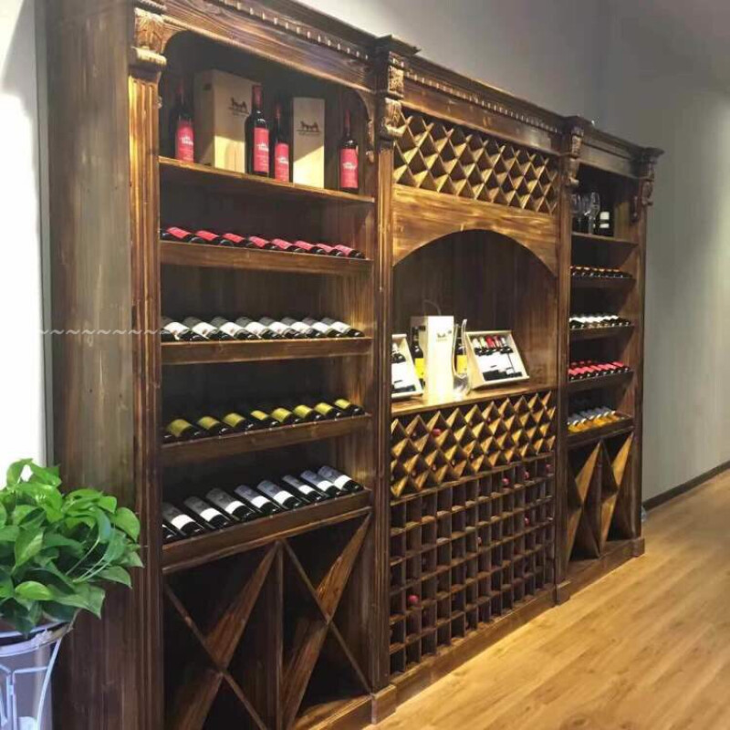 淮木厂家定制红酒展示柜碳化防腐木酒柜葡萄酒吧柜酒庄酒窖陈列柜货架 款式6，每米价格