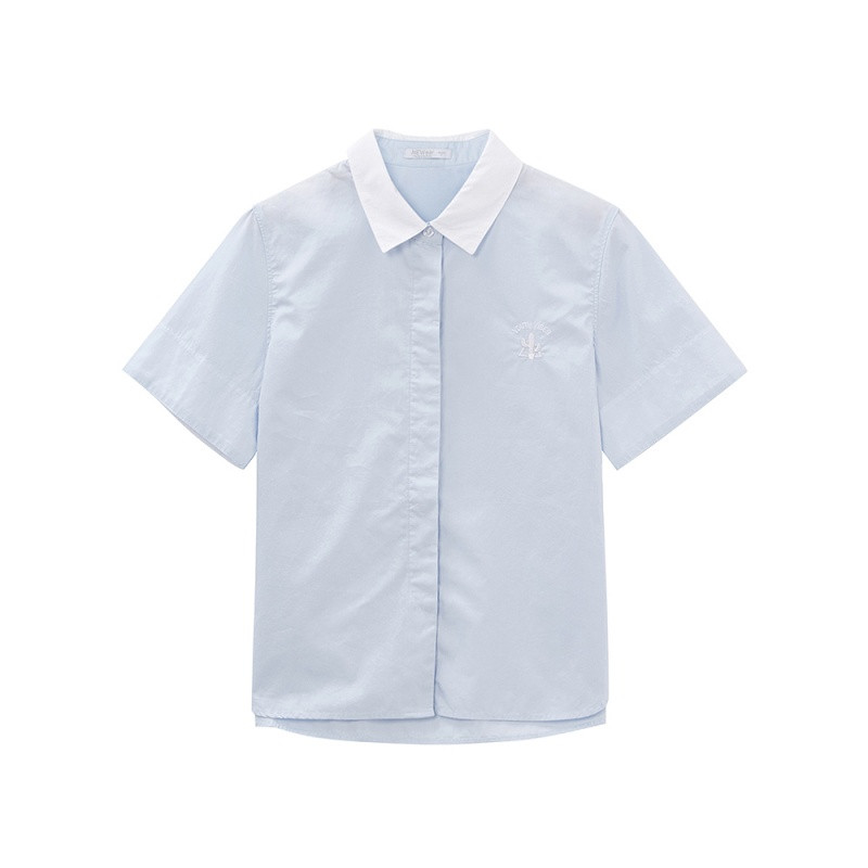 美特斯邦威衬衫女夏装简约百搭纯棉短袖225679 160/84A/M 杜鹃灰30