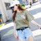 韩都衣舍2018夏装新款女装韩版宽松印花圆领打底短袖T恤NW9836棽_1 S 绿色