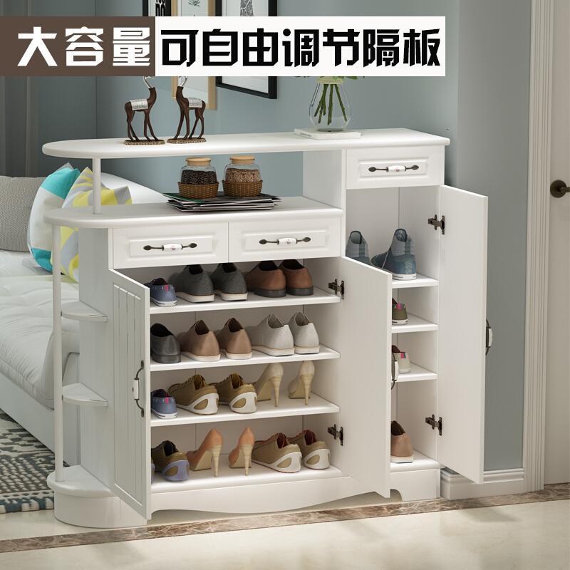 淮木韩式欧式鞋柜酒柜简约现代双面烤漆厅玄关鞋柜隔断鞋柜实木田园609款阿斯木色套米白组装_6 长110cm带玻璃双面开门