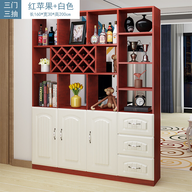 淮木简约现代玄关柜隔断酒柜柜鞋柜厅柜客厅装饰柜餐厅屏风柜置物架4三抽（玻璃款）包安装框架结 3门三抽（红苹果+白）包安装