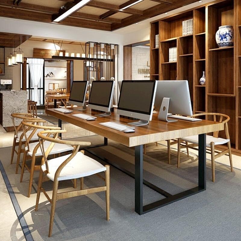 淮木美式loft实木办公桌椅工作台简约现代会议桌长桌办公家具工业风_1_0 现货180*80*75*5公分
