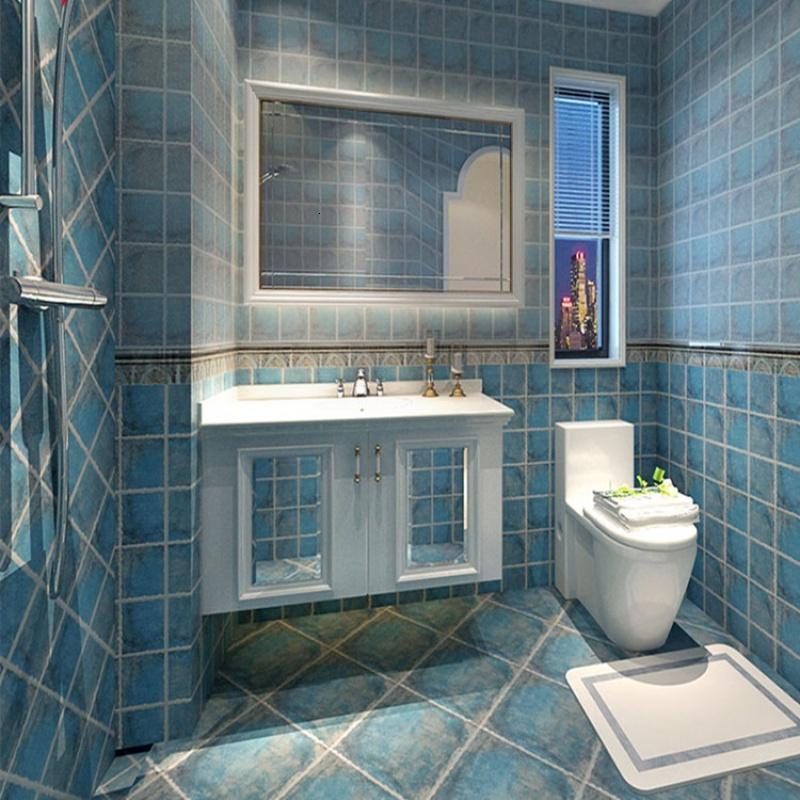 瓷砖地中海蓝色格子墙砖300x300卫生间厨房阳台仿古砖洗手间地砖_1 300*300 花片（300*300）