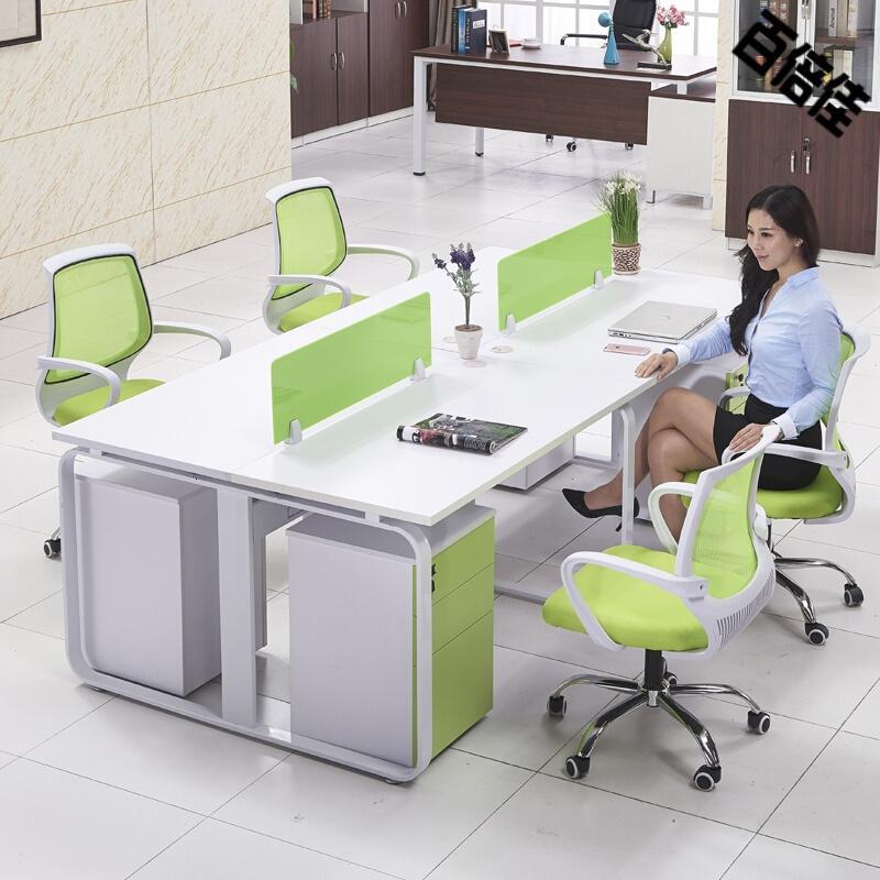 新款创意职员办公桌四人位简约现代电脑六人员工写字台屏风办公室桌椅组合_5 四人位+柜