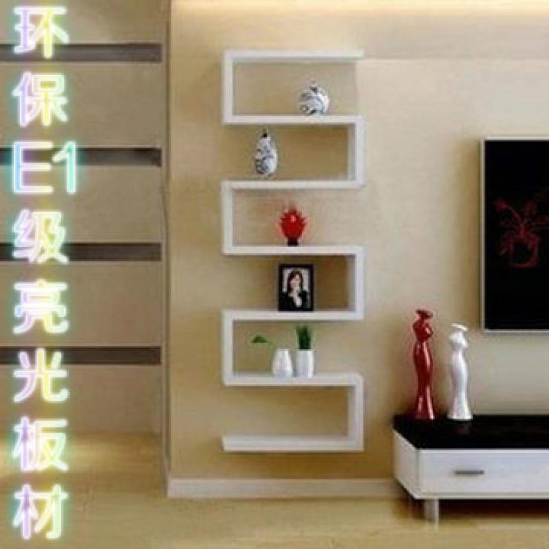定制简约创意客厅电视背影墙装饰架置物架造型隔板搁板墙架壁挂_9 白亮光80*20深度总高1.1米4层