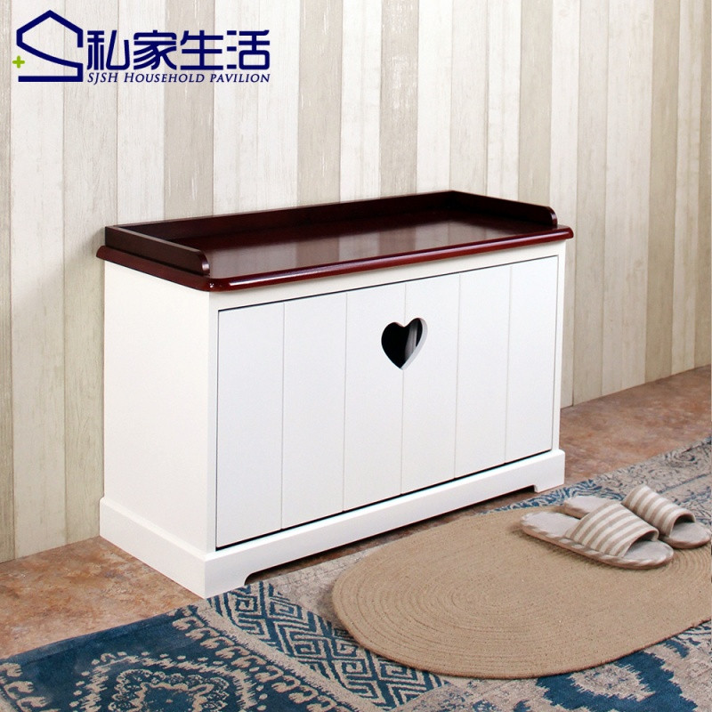 免安装田园地中海鞋柜式换鞋凳实木收纳门口穿鞋坐凳翻斗玄关储物_4 【大号】红棕+白要象牙白需留言