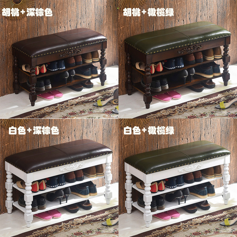 美式实木换鞋凳穿鞋凳收纳凳玄关门口多功能换鞋凳式真皮鞋架_5 80*35*48cm车线款（备注颜色）