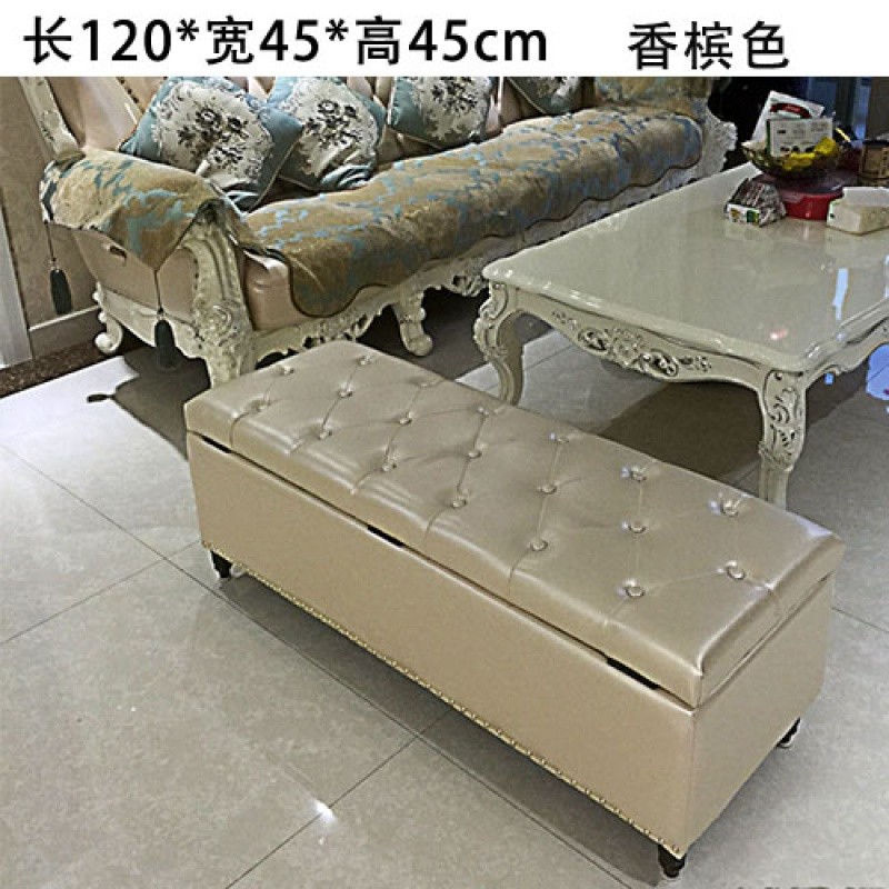 欧式门口换鞋凳鞋柜储物凳试鞋凳服装店沙发床尾凳实木试衣间凳子_7 120*45*45香槟色