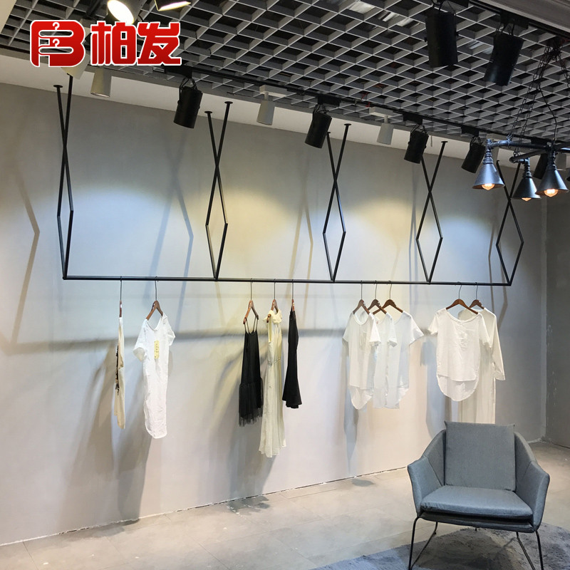 简约时尚服装店墙壁展示架男女装货架上墙壁挂铁艺横杆挂衣杆衣架_5 120*400（一组）