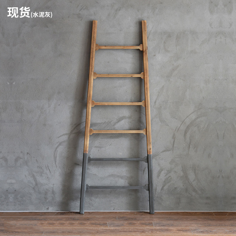 []美式简约落地衣帽架客厅卧室装饰置物架多功能梯展示架_5 水泥灰