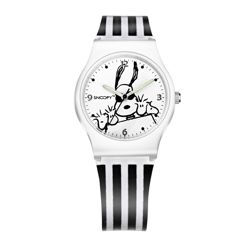新款史努比(Snoopy)儿童手表女孩 石英表夜光防水女童时尚经典条纹 白色SNW774EC-2685WH