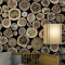 现代中式3D立体个性复古木纹木头壁纸餐厅茶楼咖啡厅背景墙纸厚 灰圆木98508