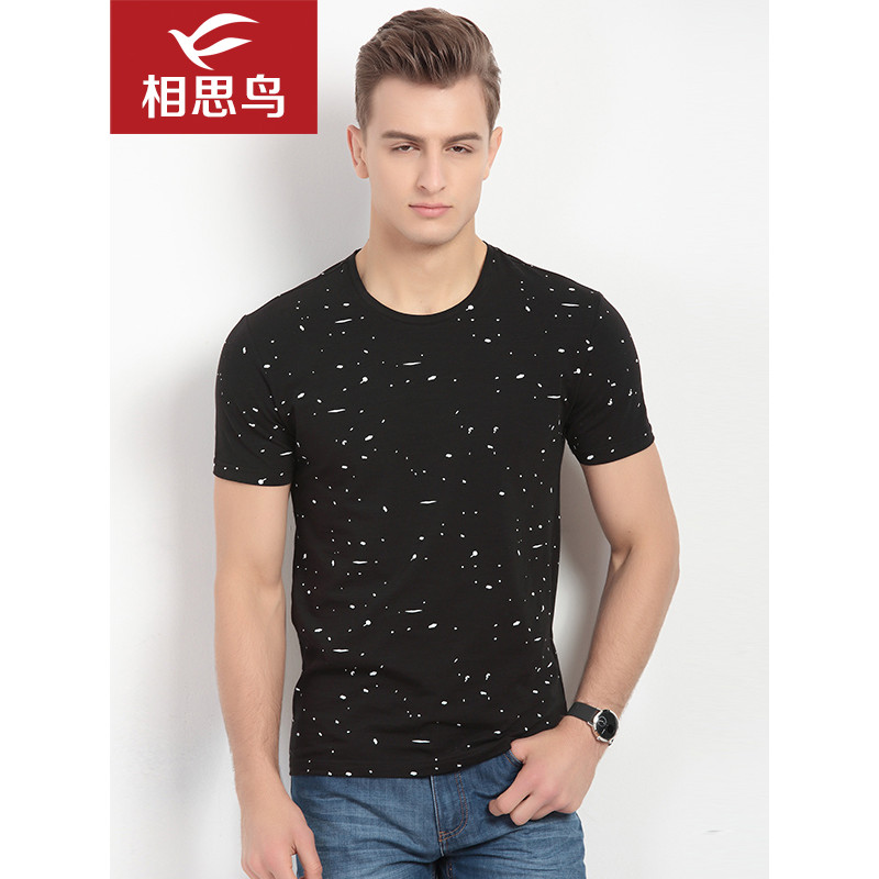 红豆相思鸟 男士T恤时尚潮流都市休闲百搭基础款夏季新品 170/88A 黑色S3