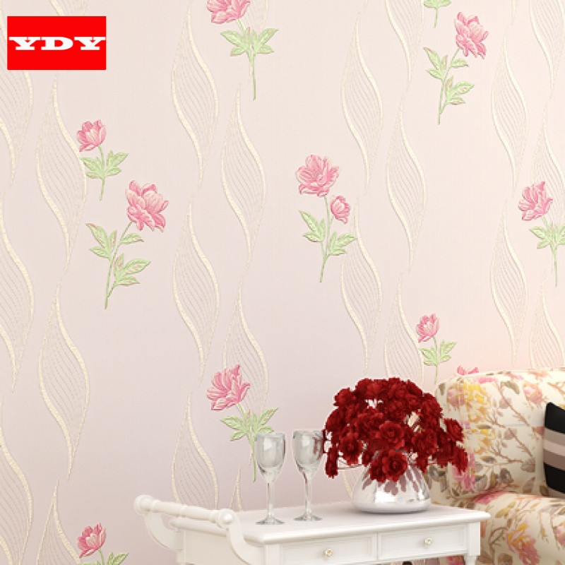 韩式田园壁纸简约卧室温馨无纺布墙纸婚房客厅电视背景墙壁纸3D 粉红色5-8702