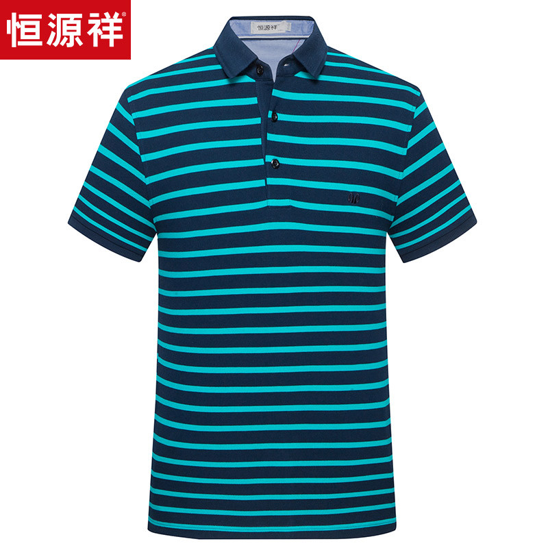 恒源祥中年男士短袖T恤翻领polo衫2018夏季纯棉休闲短袖T恤爸爸装_4_0 170/88A 51N71150中绿