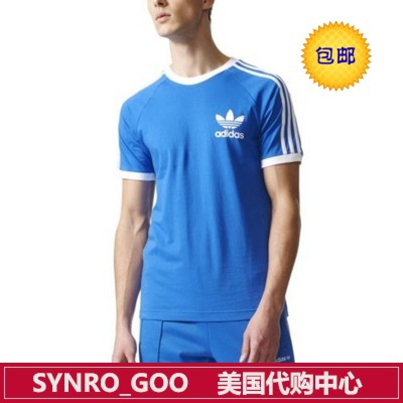 Adidas阿迪达斯Trefoilcalifornia男款T恤蓝色白色-BQ7552 XL(美国码) NA