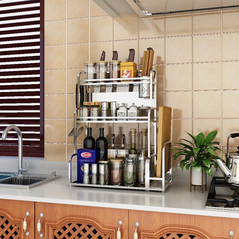 调料架厨房置物架落地壁挂调味料架刀架油盐酱醋收纳架用品_1_2 升级3层40长带筒带砧板架