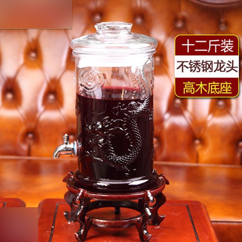 泡酒玻璃瓶泡酒瓶带龙头玻璃泡酒坛子20斤密封罐药酒瓶酒缸多色多款多功能生活日用收纳用品_8_7 12斤+不锈钢龙头+高款底座