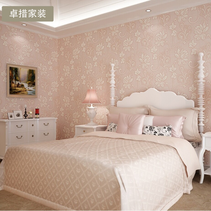 欧式无纺布超厚立体3D墙纸温馨花朵卧室客厅电视背景墙 加厚升级款云3D（浅粉色）