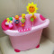 儿童浴缸洗澡桶加厚可坐加大号婴儿小孩泡澡桶宝宝沐浴桶感温浴盆 粉色+转转乐