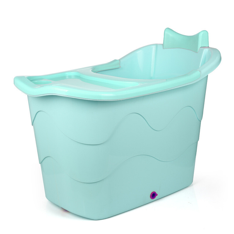 团硬塑料斜靠背按摩泡澡桶特大号儿童洗澡桶浴缸浴桶加厚 天蓝色