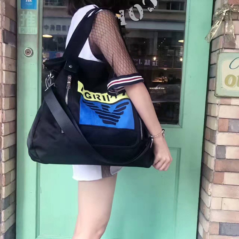 2018新款单肩包女休闲百搭帆布大包韩版彩贴尼龙手提大容量大包包 7520彩贴