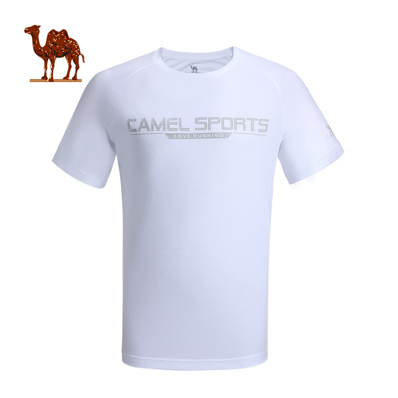 camel骆驼运动T恤 2018春夏新款男女休闲运动吸湿短袖圆领T XL C8S2V4601，白色，男款