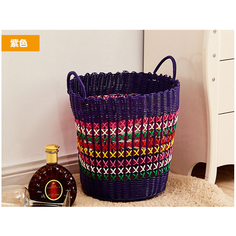 塑料编织筐收纳篮脏衣桶篮子玩具筐脏衣服收纳篮镂空式新款收纳篮生活日用家庭家居清洁收纳整理用_8 亮片紫色