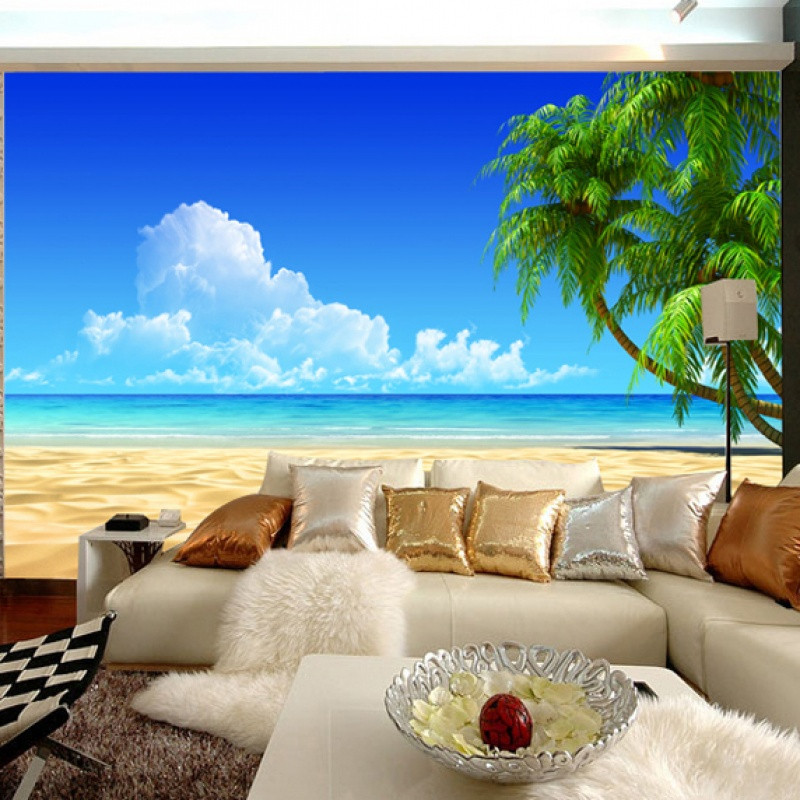 大型立体海景壁纸壁画大海海洋客厅电视沙背景墙墙纸沙滩地中海_8 高档无缝宣绒（整幅）/平方