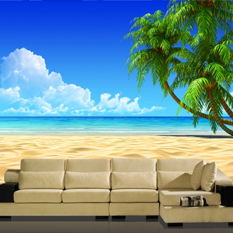大型立体海景壁纸壁画大海海洋客厅电视沙背景墙墙纸沙滩地中海_8 高档无缝珍珠（整幅）/平方