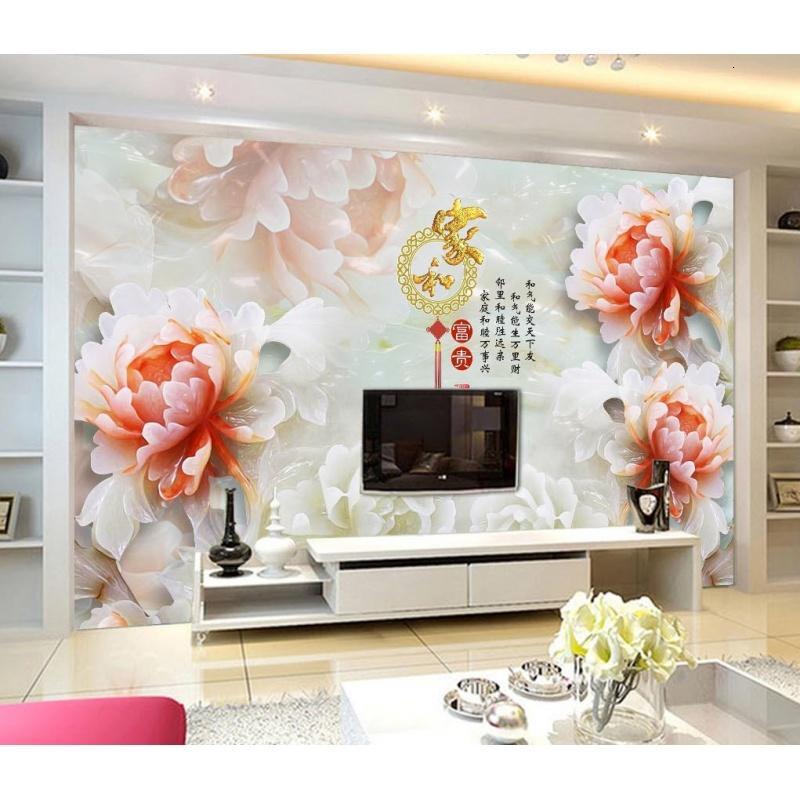 大型3D立体墙纸客厅电视背景墙中式壁纸玉雕无缝墙布家和富贵_0 高档进口油画布（整幅）