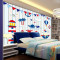卡通墙纸地中海儿童房卧室背景墙壁纸蓝色男女孩城堡大型壁画_4 无缝真丝布/每平米
