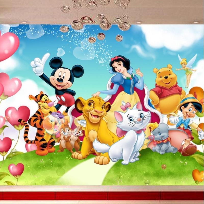 迪士尼家族儿童3d立体创意墙纸儿童房卡通客厅电视背景画_7 高档无缝宣绒（整幅）