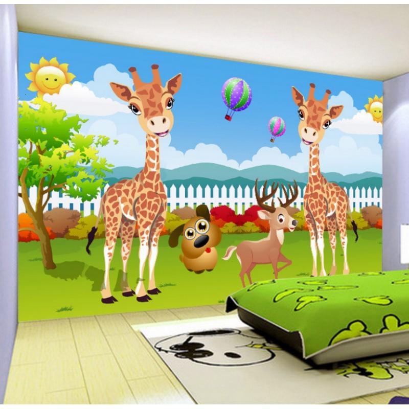 超大环保可爱动物卡通客厅卧室儿童房背景壁纸墙长颈鹿_1 高档进口无缝无纺布（整幅）