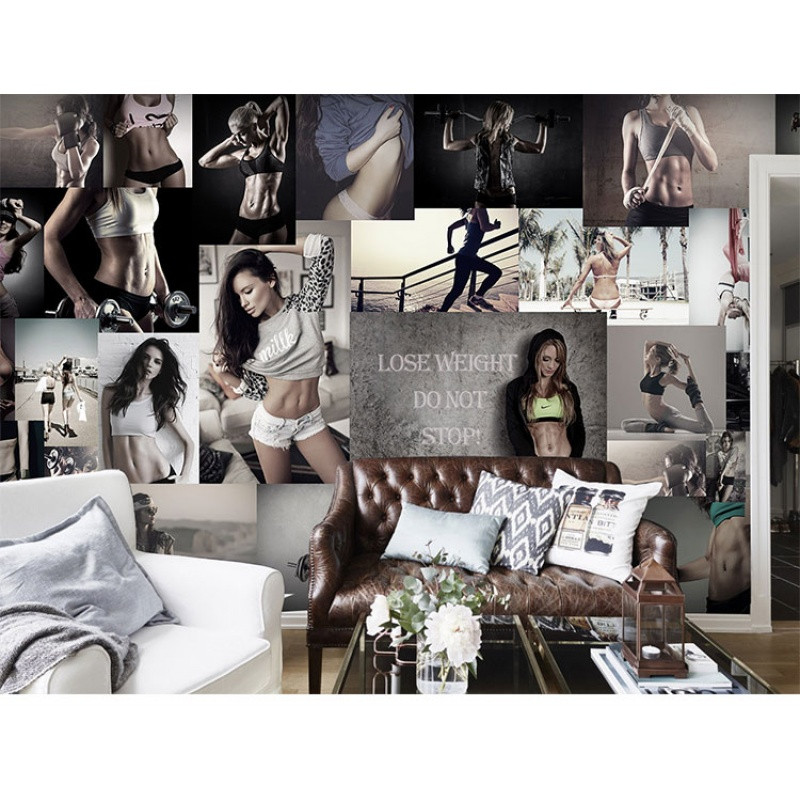 健身房瑜伽馆拳击汗蒸馆墙纸服装店壁画时尚运动男女背景墙壁纸_4 【无缝】环保进口无纺布